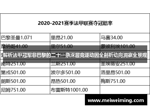 解析法甲冠军非巴黎的二十一条深层竞逐动因全剖析动向洞察全景观